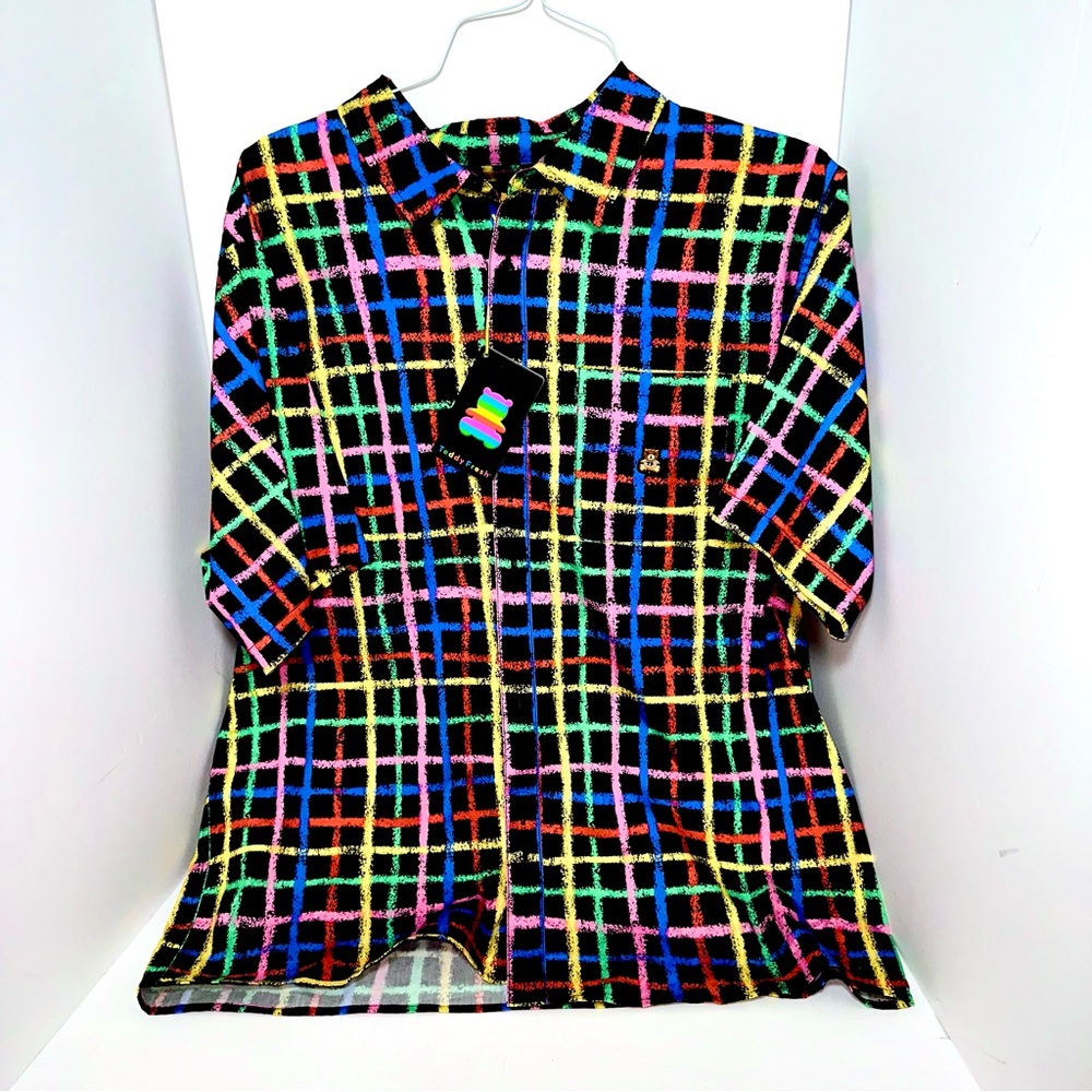 Teddy Fresh crayon grid button up shirt NWT SOLD OUT limited edition TF piece